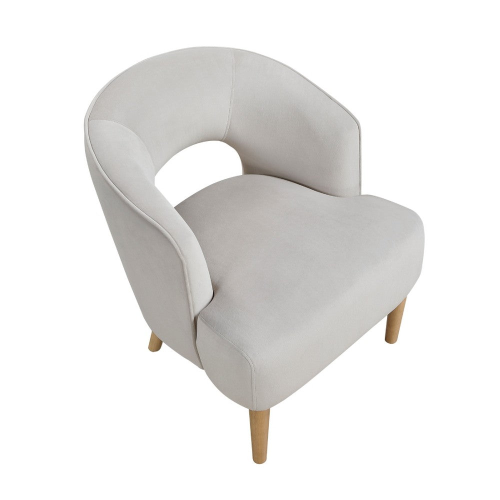Benjara Dora Accent Chair, Open Barrel Back, Gray Velvet, Light Brown Legs