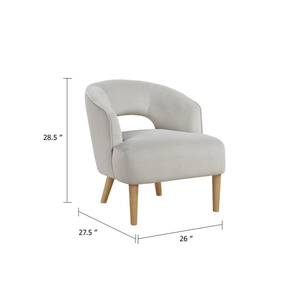 Benjara Dora Accent Chair, Open Barrel Back, Gray Velvet, Light Brown Legs