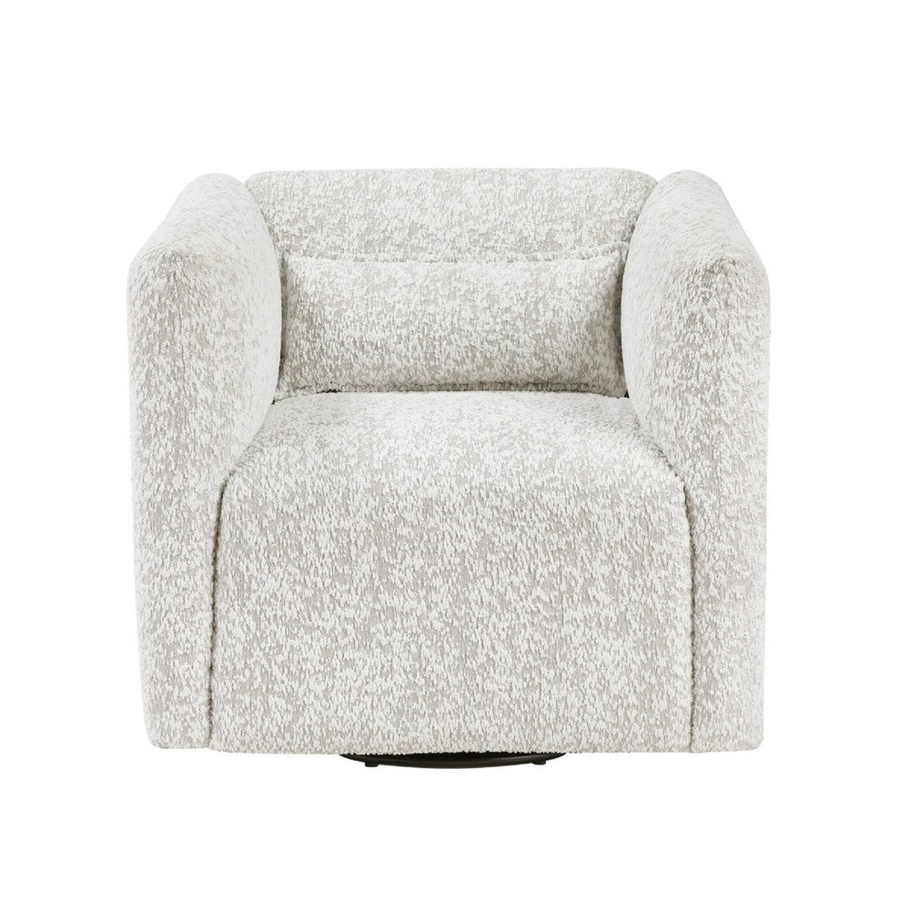 Benjara Veena Swivel Cube Chair with Lumbar Pillow, Foam Cushions, Beige Jacquard