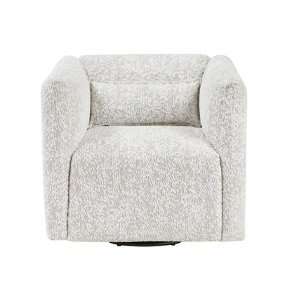 Benjara Veena Swivel Cube Chair with Lumbar Pillow, Foam Cushions, Beige Jacquard