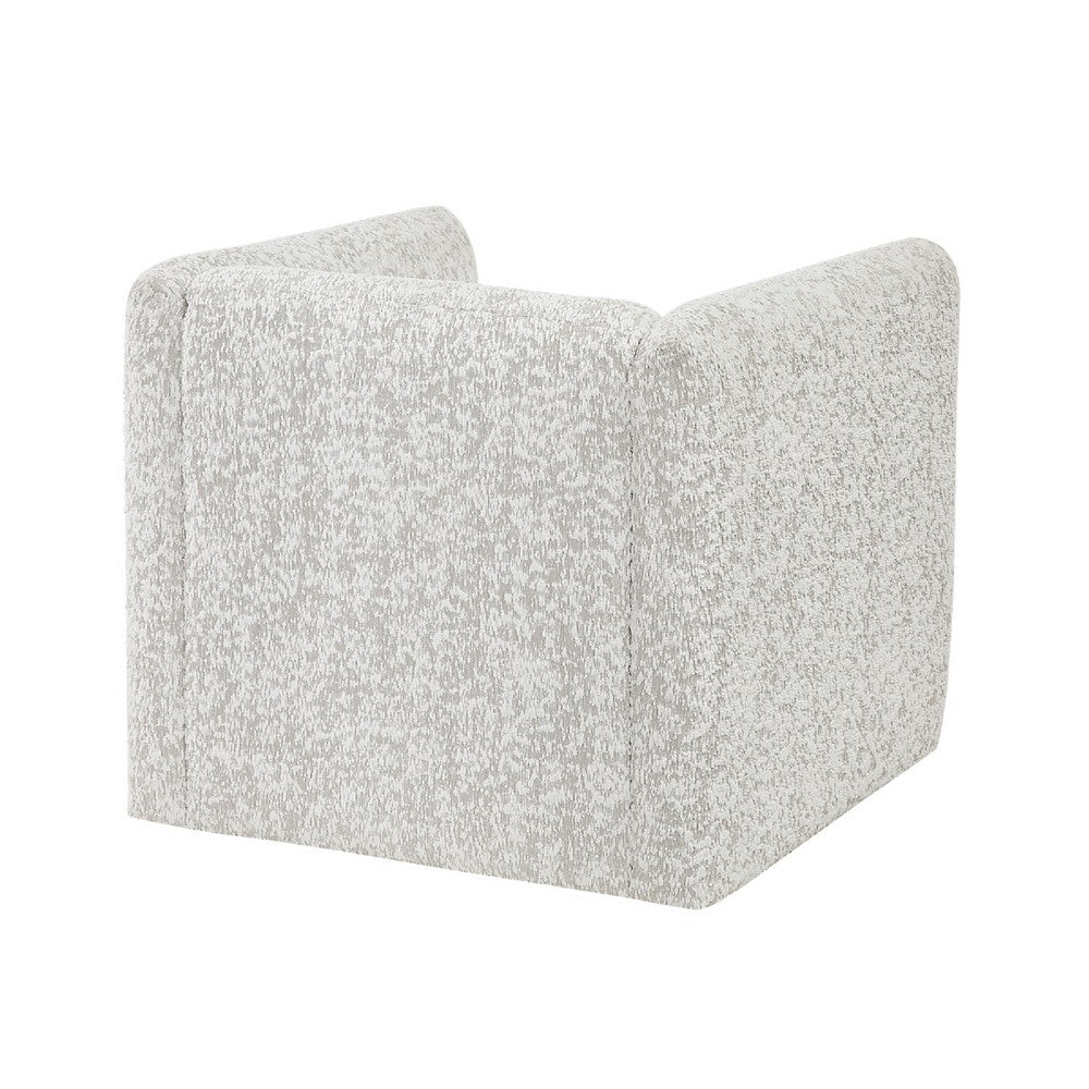 Benjara Veena Swivel Cube Chair with Lumbar Pillow, Foam Cushions, Beige Jacquard