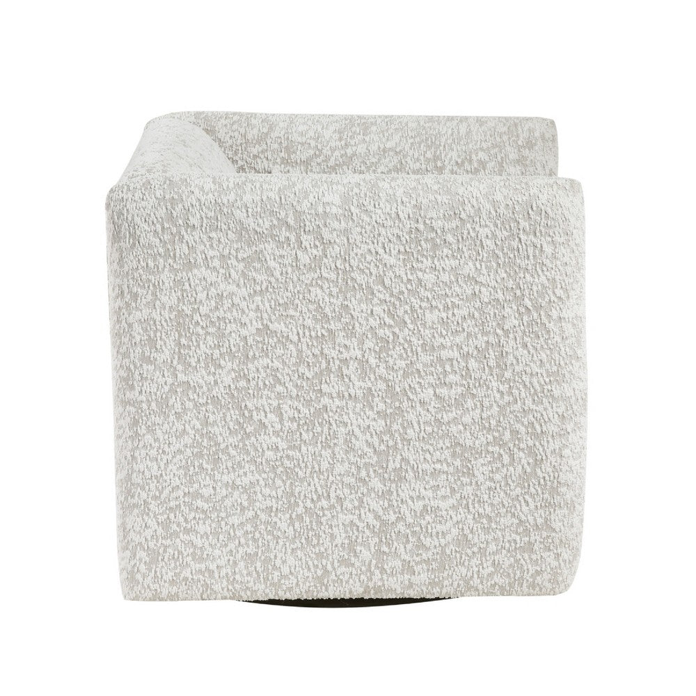 Benjara Veena Swivel Cube Chair with Lumbar Pillow, Foam Cushions, Beige Jacquard