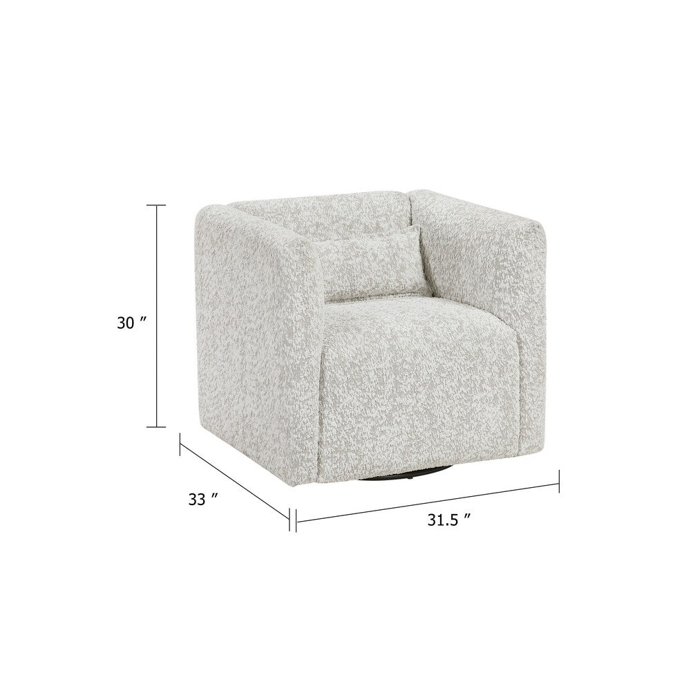 Benjara Veena Swivel Cube Chair with Lumbar Pillow, Foam Cushions, Beige Jacquard