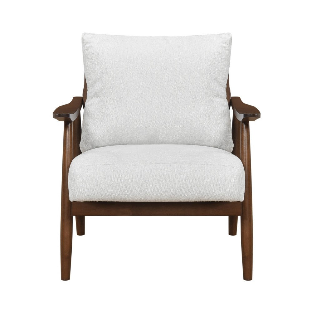 Benjara Toni Accent Chair, Foam Fill Beige Polyester, Slat Back Dark Brown Wood
