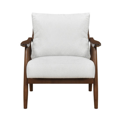 Benjara Toni Accent Chair, Foam Fill Beige Polyester, Slat Back Dark Brown Wood