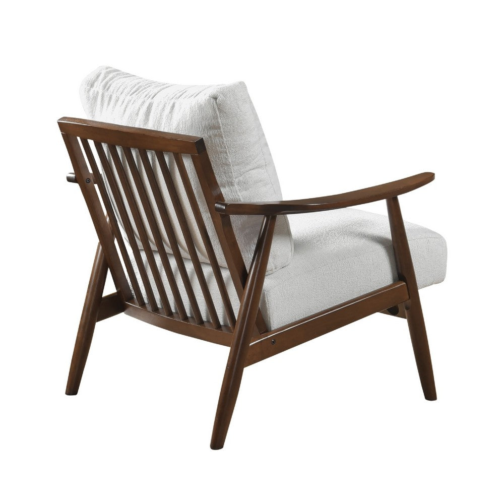 Benjara Toni Accent Chair, Foam Fill Beige Polyester, Slat Back Dark Brown Wood