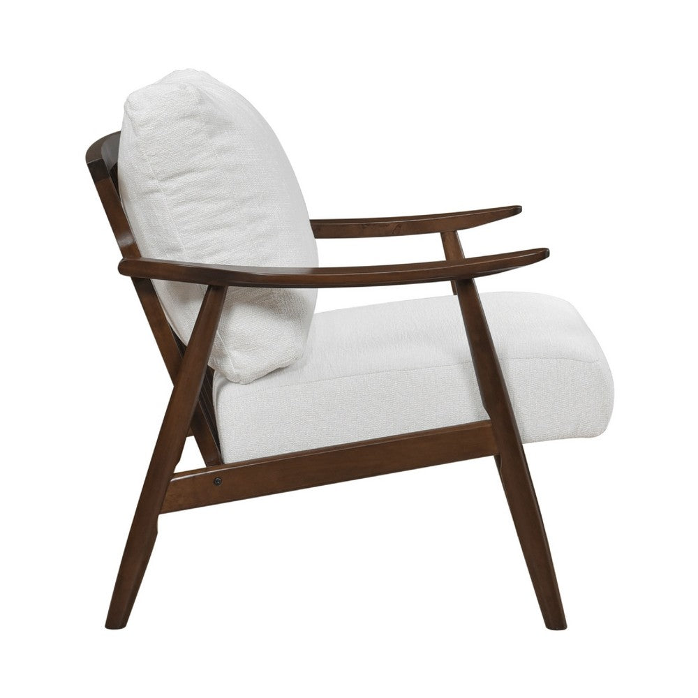Benjara Toni Accent Chair, Foam Fill Beige Polyester, Slat Back Dark Brown Wood