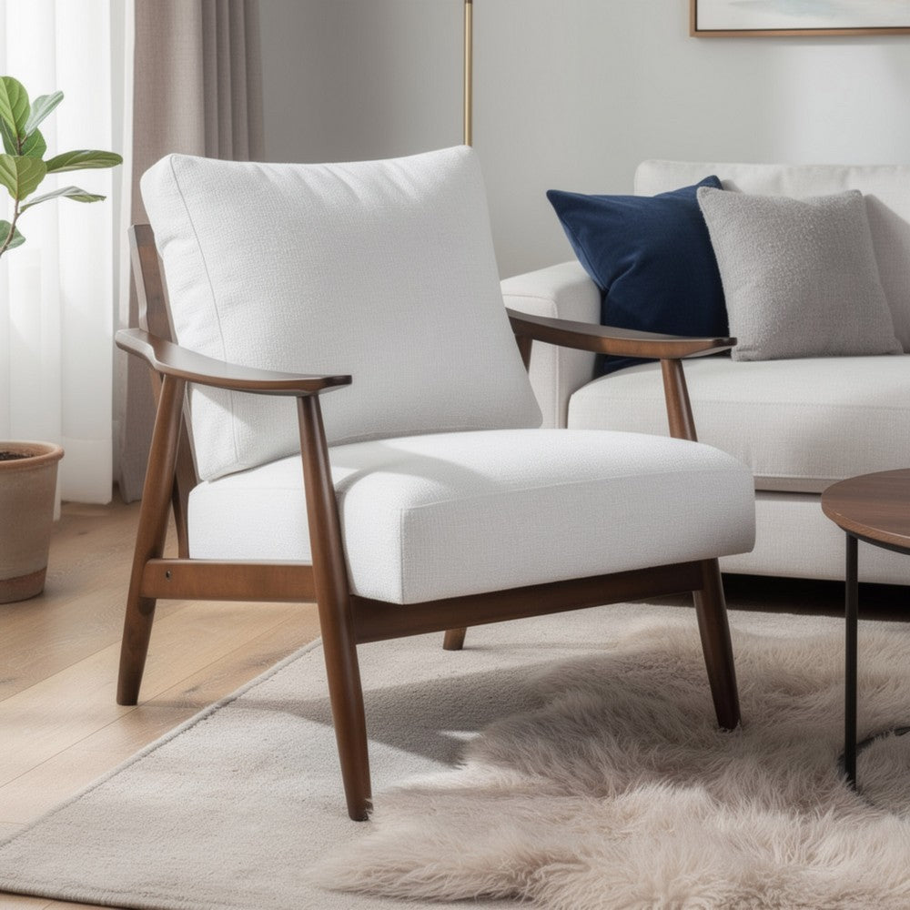 Benjara Toni Accent Chair, Foam Fill Beige Polyester, Slat Back Dark Brown Wood