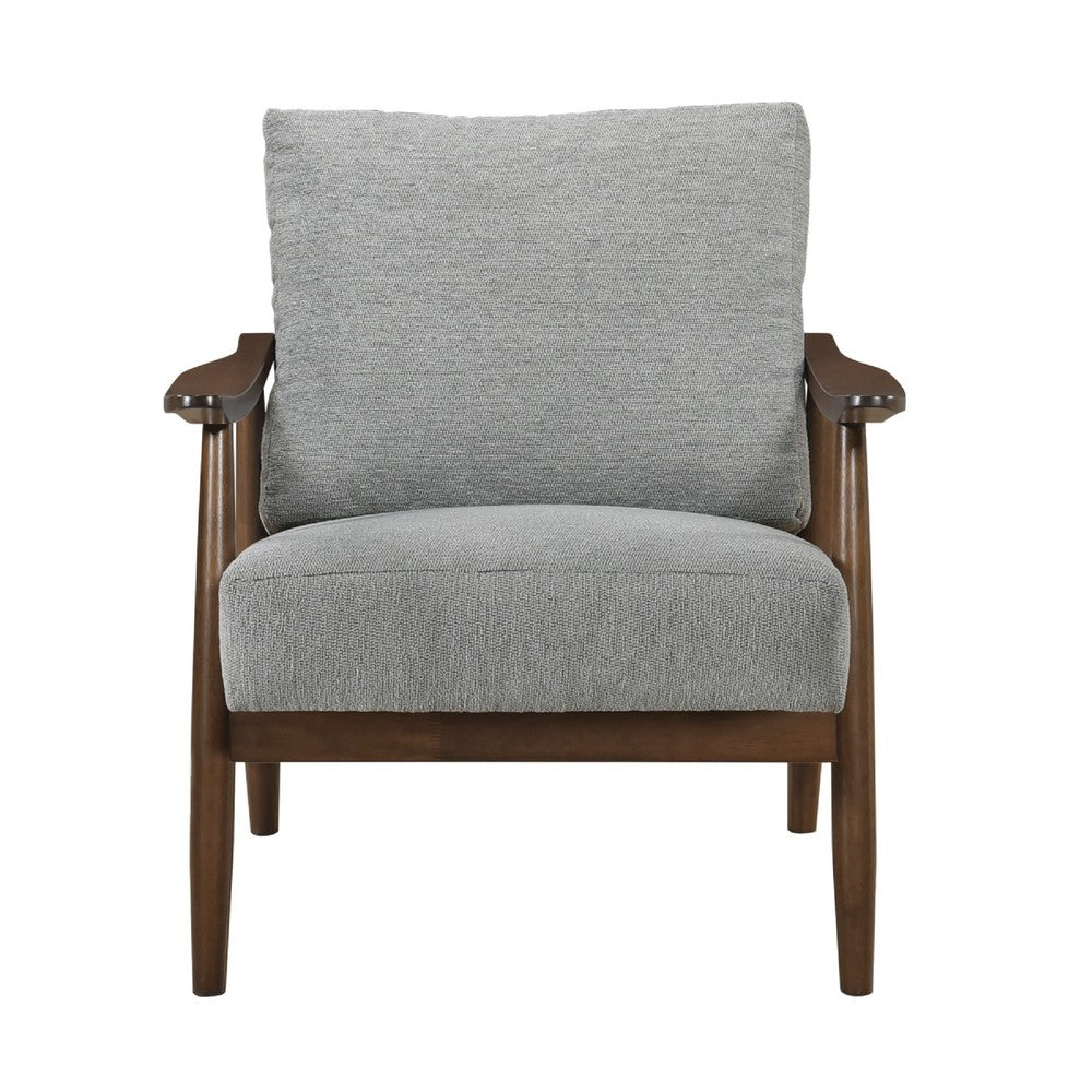 Benjara Toni Accent Chair, Foam Fill Gray Polyester, Slat Back Dark Brown Wood
