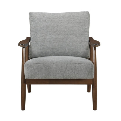 Benjara Toni Accent Chair, Foam Fill Gray Polyester, Slat Back Dark Brown Wood