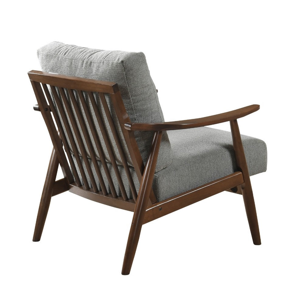 Benjara Toni Accent Chair, Foam Fill Gray Polyester, Slat Back Dark Brown Wood