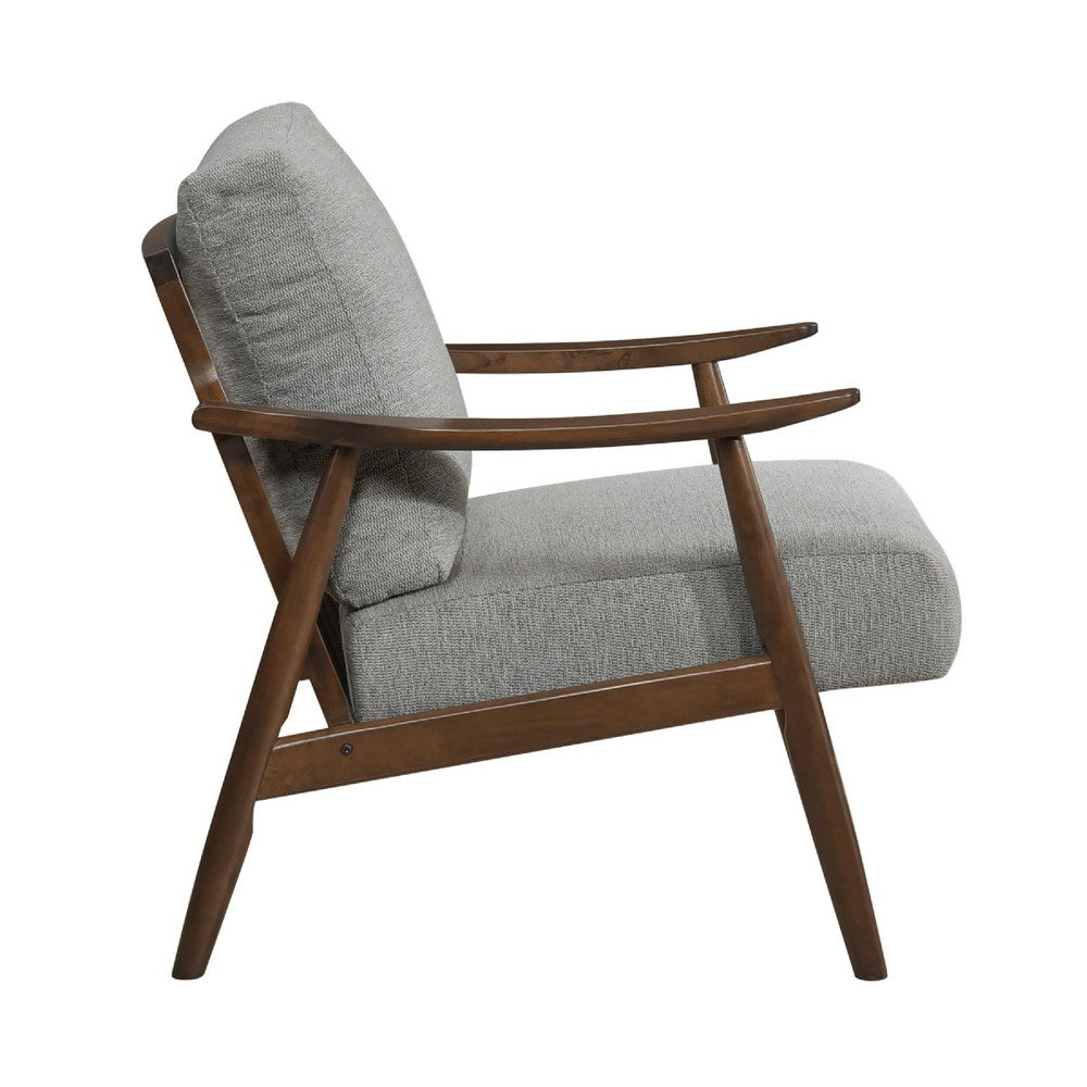 Benjara Toni Accent Chair, Foam Fill Gray Polyester, Slat Back Dark Brown Wood