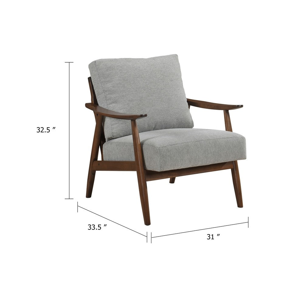Benjara Toni Accent Chair, Foam Fill Gray Polyester, Slat Back Dark Brown Wood