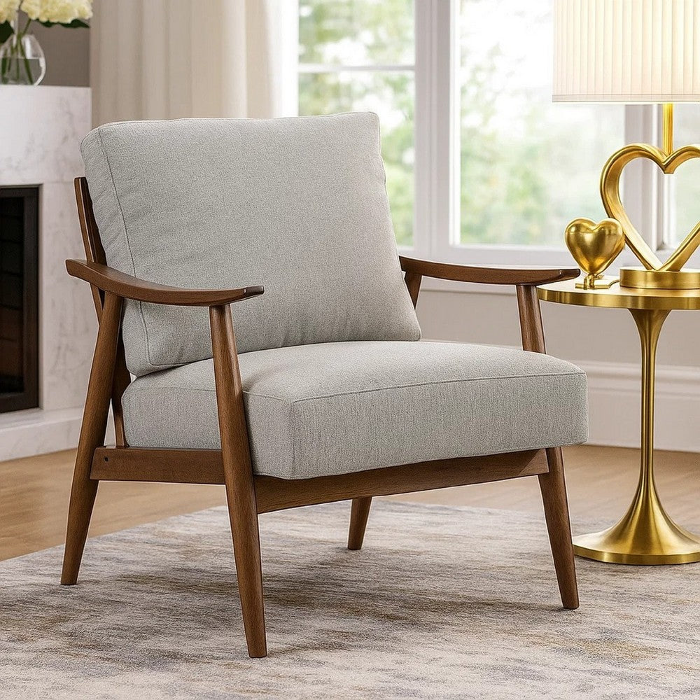 Benjara Toni Accent Chair, Foam Fill Gray Polyester, Slat Back Dark Brown Wood
