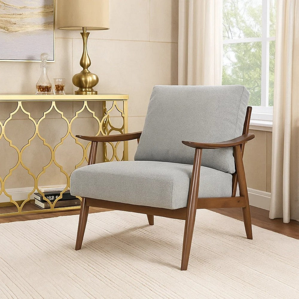 Benjara Toni Accent Chair, Foam Fill Gray Polyester, Slat Back Dark Brown Wood