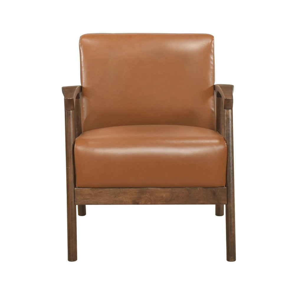 Benjara Eva Accent Chair, Foam Fill Cushions, Brown Faux Leather And Wood Frame