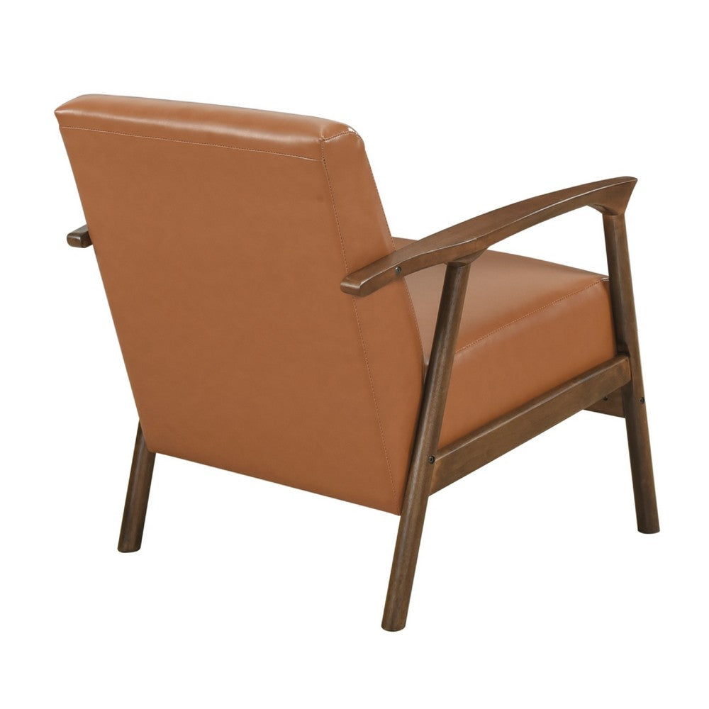Benjara Eva Accent Chair, Foam Fill Cushions, Brown Faux Leather And Wood Frame