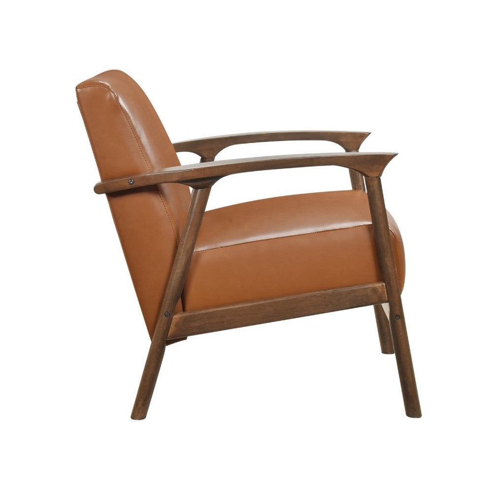 Benjara Eva Accent Chair, Foam Fill Cushions, Brown Faux Leather And Wood Frame