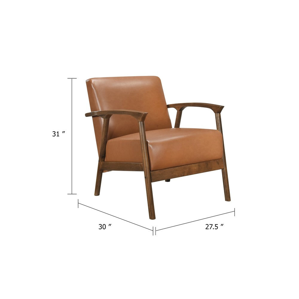 Benjara Eva Accent Chair, Foam Fill Cushions, Brown Faux Leather And Wood Frame