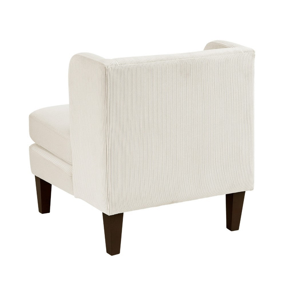 Benjara Feya Accent Chair w Lumbar Pillow, Channeled Beige Corduroy, Brown Legs