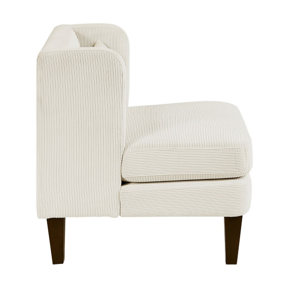 Benjara Feya Accent Chair w Lumbar Pillow, Channeled Beige Corduroy, Brown Legs