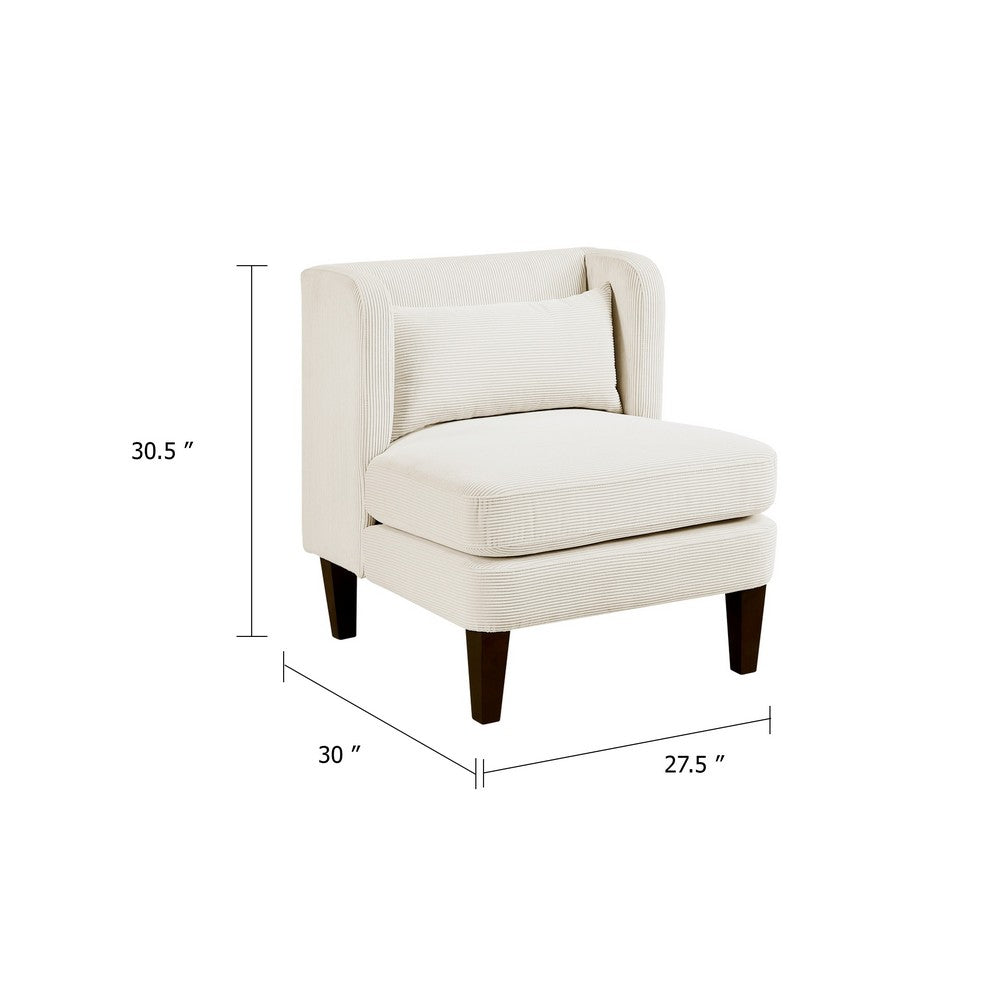 Benjara Feya Accent Chair w Lumbar Pillow, Channeled Beige Corduroy, Brown Legs