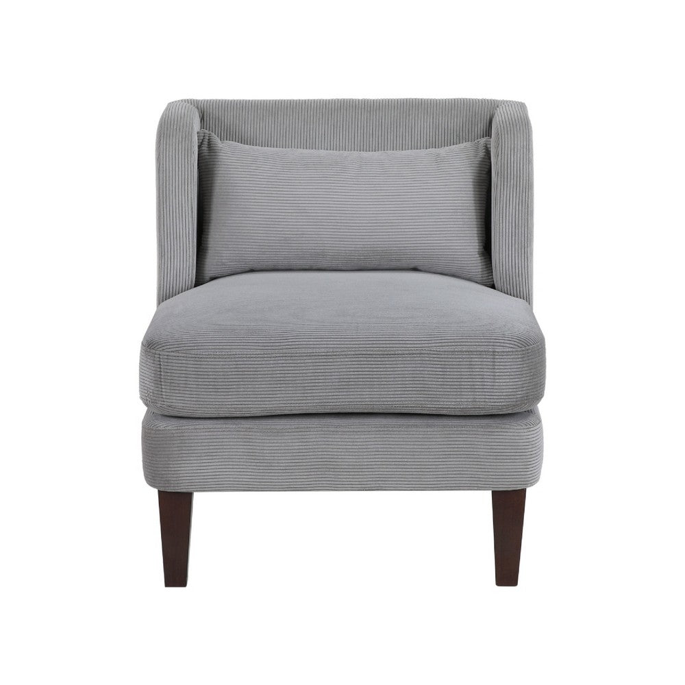 Benjara Feya Accent Chair w Pillow, Channeled Dark Gray Corduroy, Brown Legs