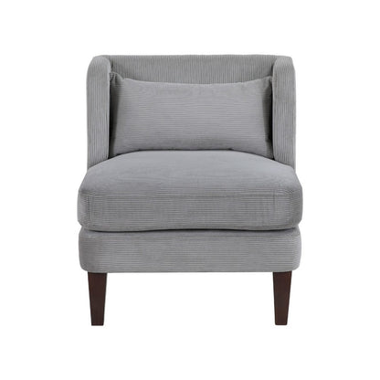 Benjara Feya Accent Chair w Pillow, Channeled Dark Gray Corduroy, Brown Legs