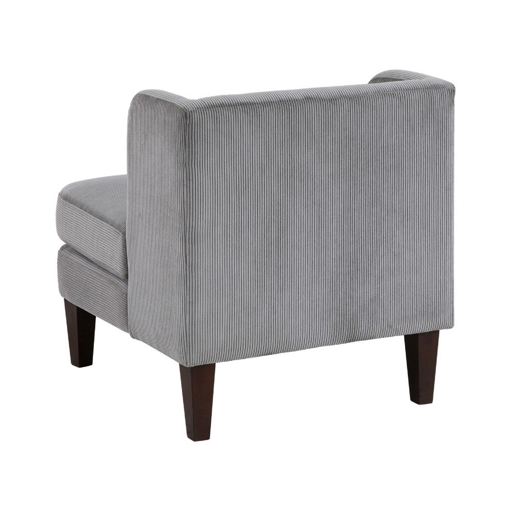 Benjara Feya Accent Chair w Pillow, Channeled Dark Gray Corduroy, Brown Legs