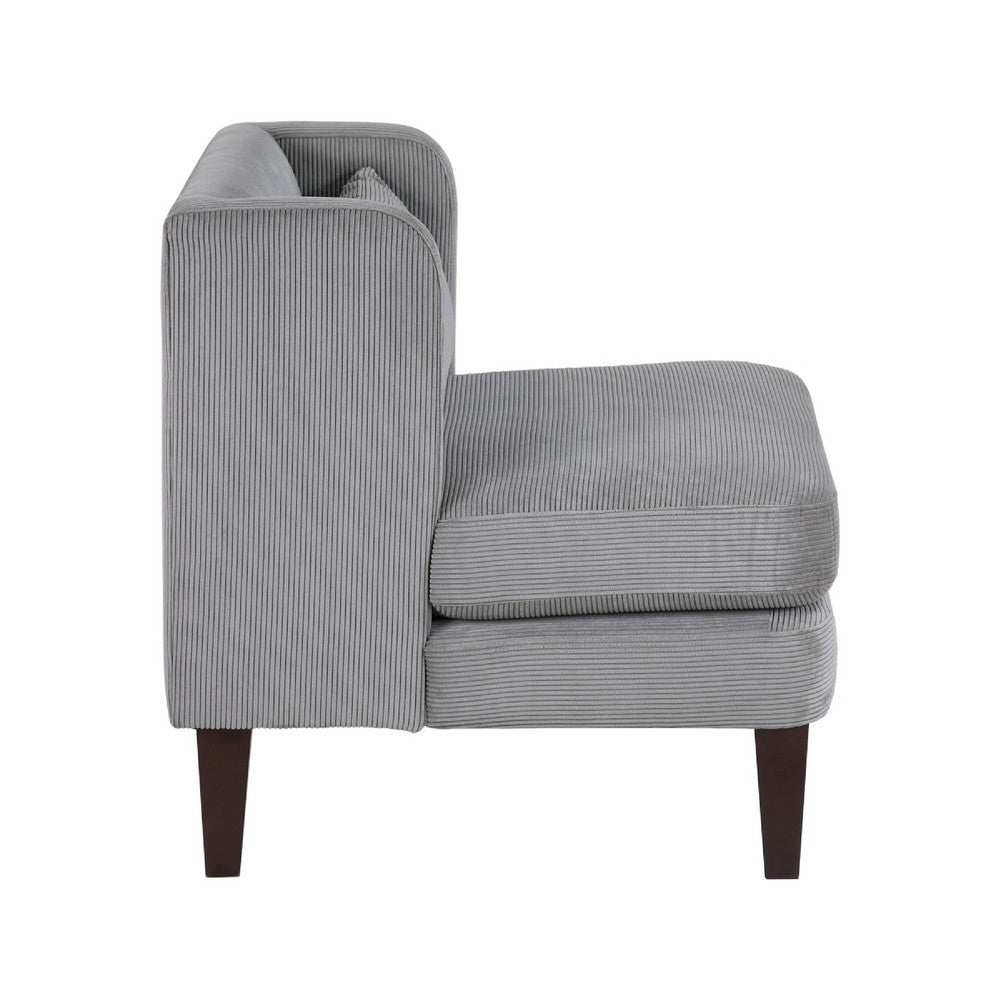 Benjara Feya Accent Chair w Pillow, Channeled Dark Gray Corduroy, Brown Legs
