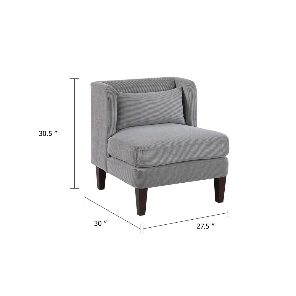 Benjara Feya Accent Chair w Pillow, Channeled Dark Gray Corduroy, Brown Legs
