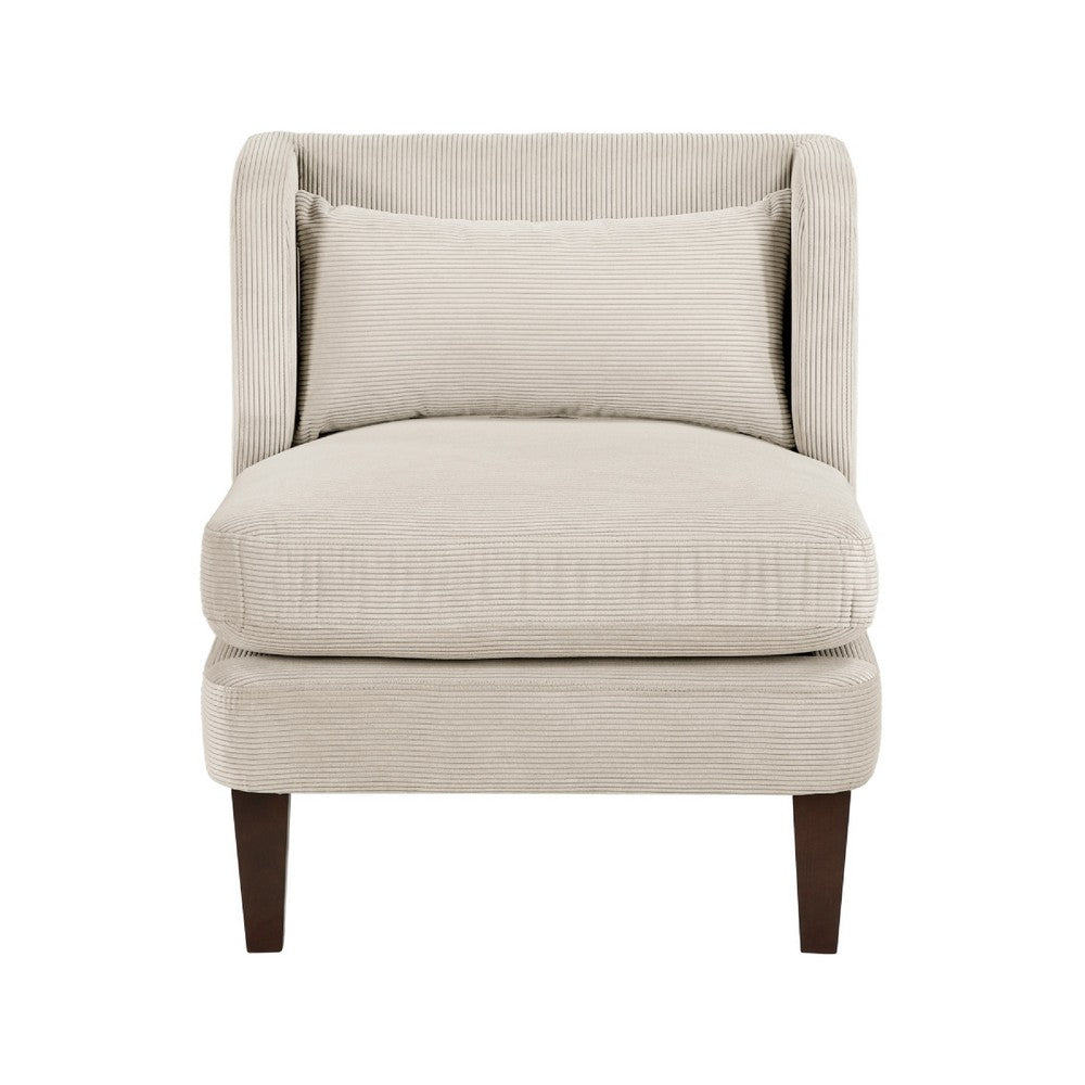 Benjara Feya Accent Chair w Pillow, Channeled Taupe Brown Corduroy, Brown Legs