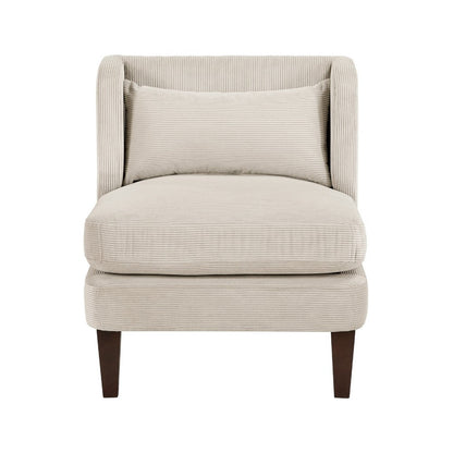 Benjara Feya Accent Chair w Pillow, Channeled Taupe Brown Corduroy, Brown Legs