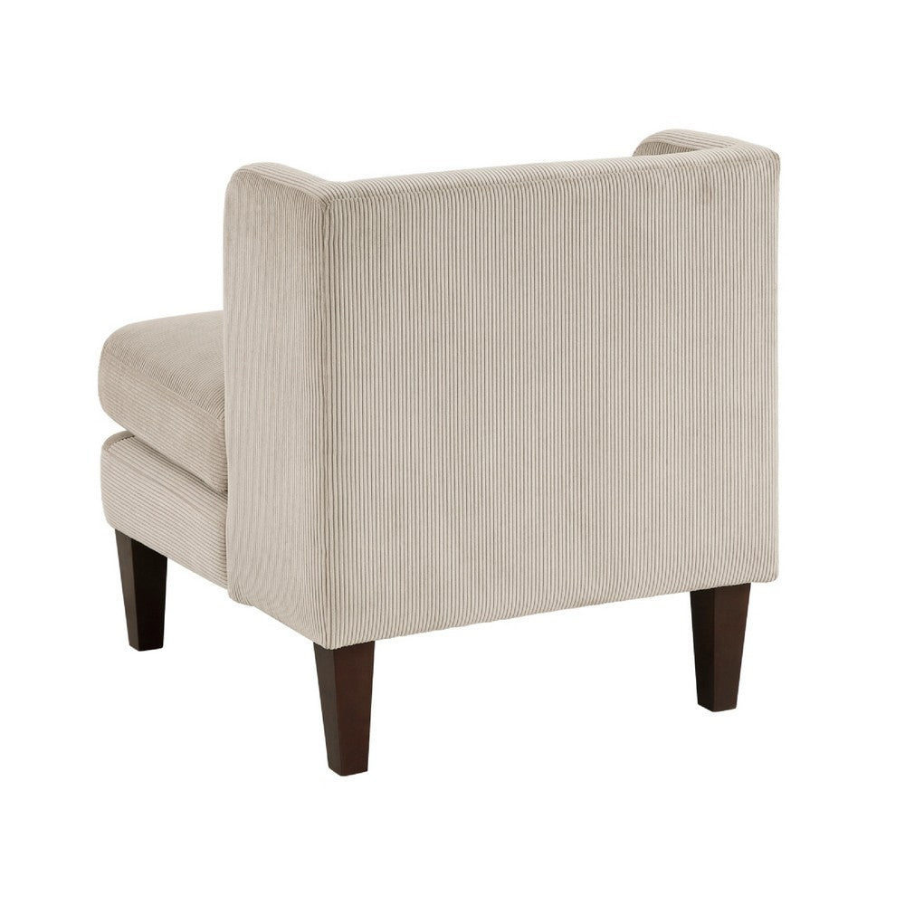 Benjara Feya Accent Chair w Pillow, Channeled Taupe Brown Corduroy, Brown Legs