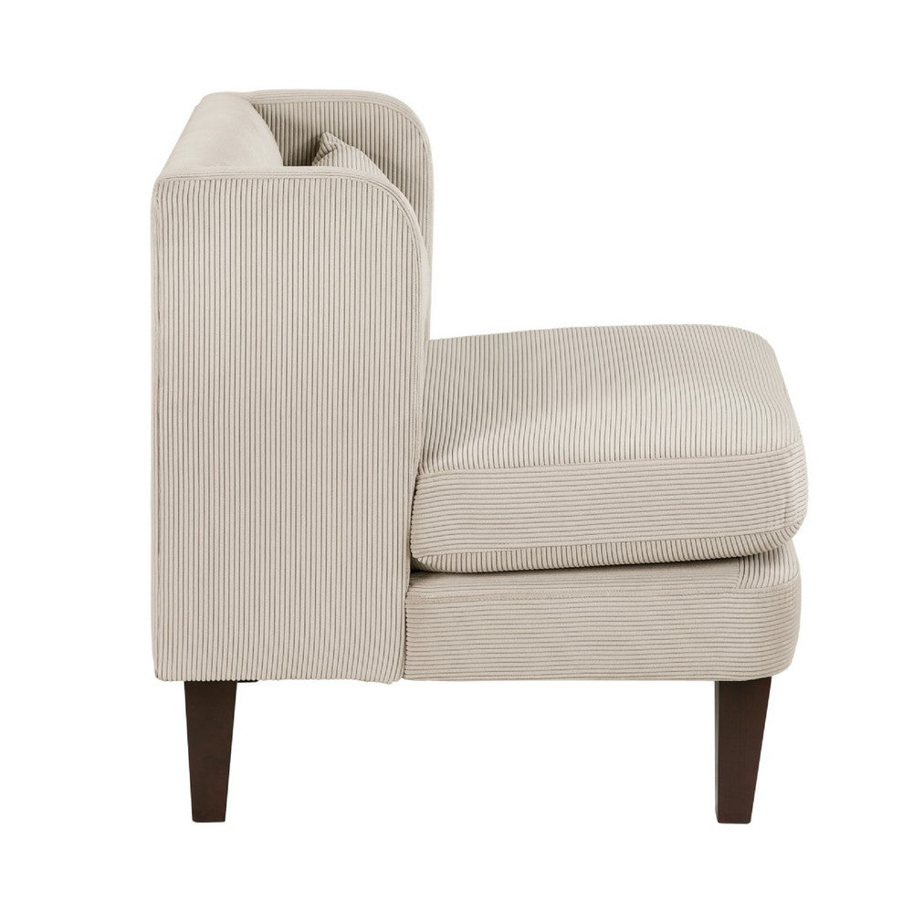 Benjara Feya Accent Chair w Pillow, Channeled Taupe Brown Corduroy, Brown Legs