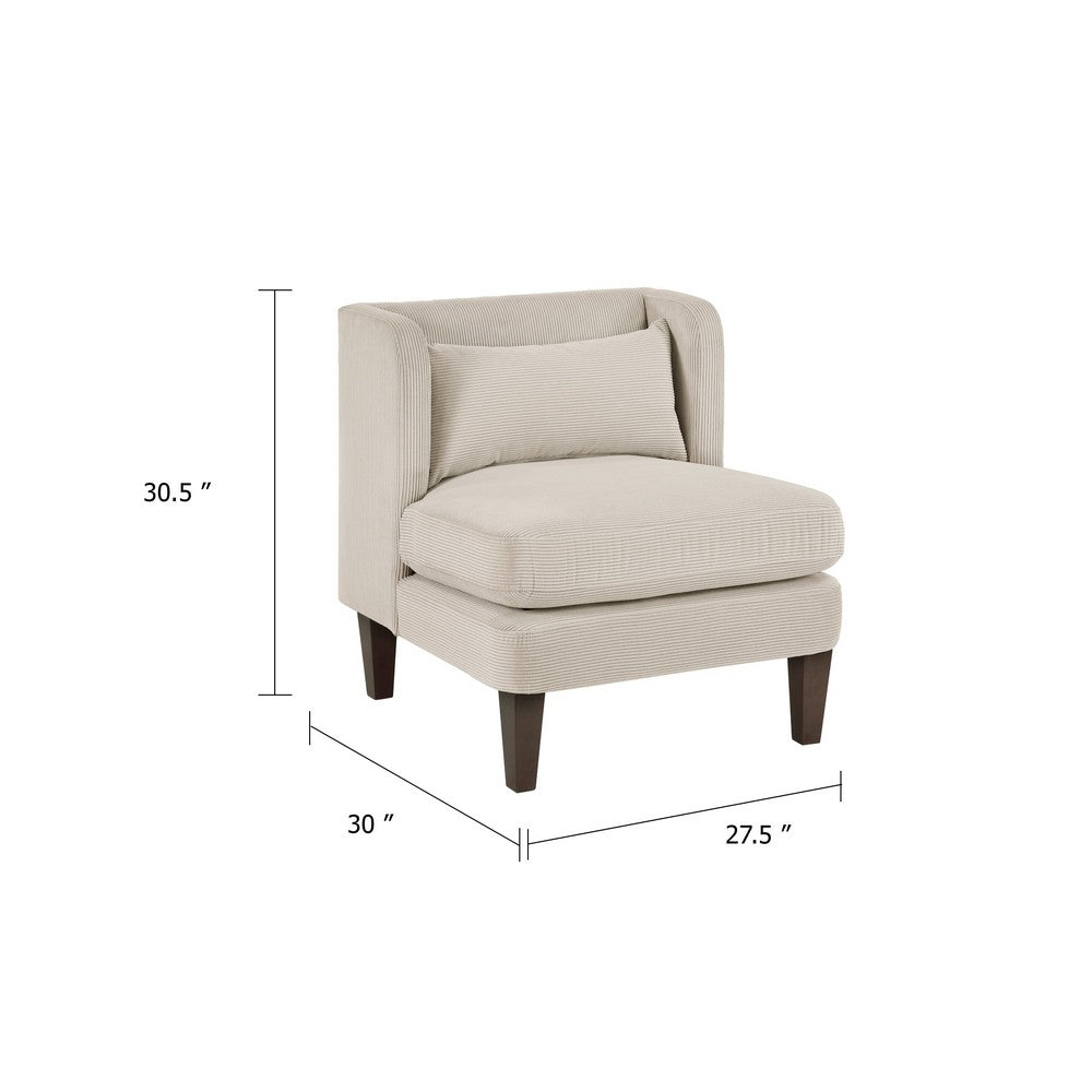 Benjara Feya Accent Chair w Pillow, Channeled Taupe Brown Corduroy, Brown Legs