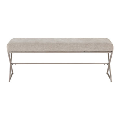 Benjara Welo Dining Bench, Taupe Chenille, X Champagne Gray Iron Base, 48 Inch