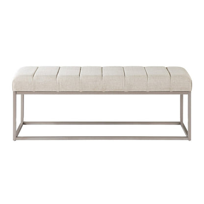 Benjara Mei Bench, Channel Tufted Beige Upholstery, 48 Inch Champagne Gray