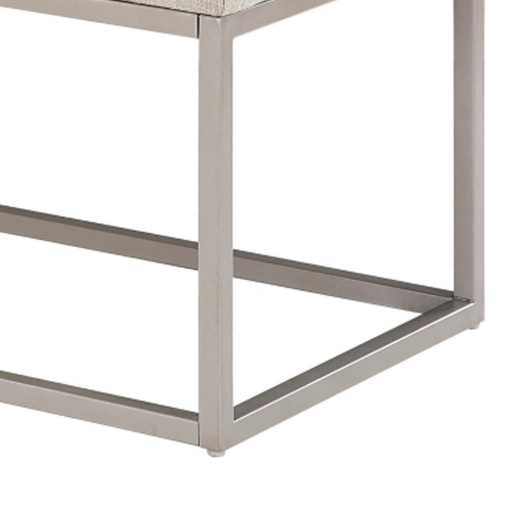 Benjara Mei Bench, Channel Tufted Beige Upholstery, 48 Inch Champagne Gray