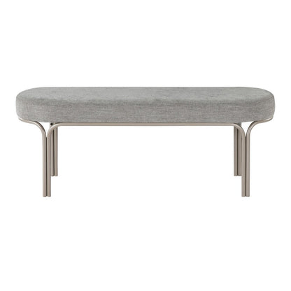 Benjara Welu Bench, 48 Inch Champagne Gray Metal And Chenille Upholstery