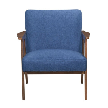 Benjara Cathy Accent Chair, Blue Polyester Cushions, Walnut Brown Rubberwood