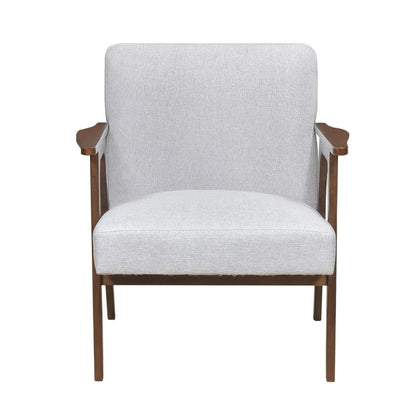 Benjara Cathy Accent Chair, Gray Polyester Cushions, Walnut Brown Rubberwood