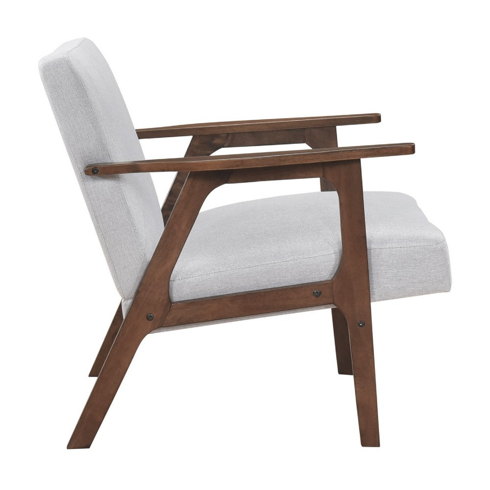 Benjara Cathy Accent Chair, Gray Polyester Cushions, Walnut Brown Rubberwood