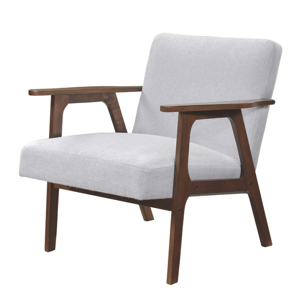 Benjara Cathy Accent Chair, Gray Polyester Cushions, Walnut Brown Rubberwood