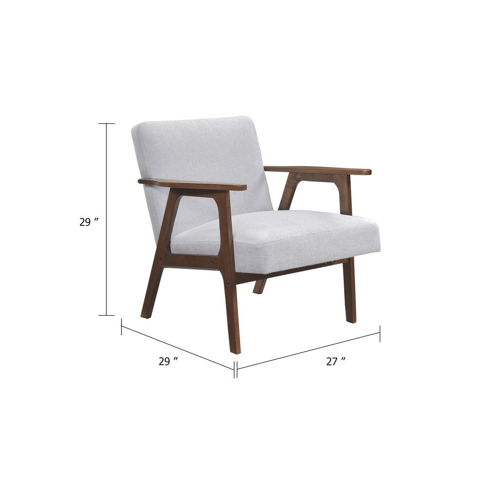 Benjara Cathy Accent Chair, Gray Polyester Cushions, Walnut Brown Rubberwood