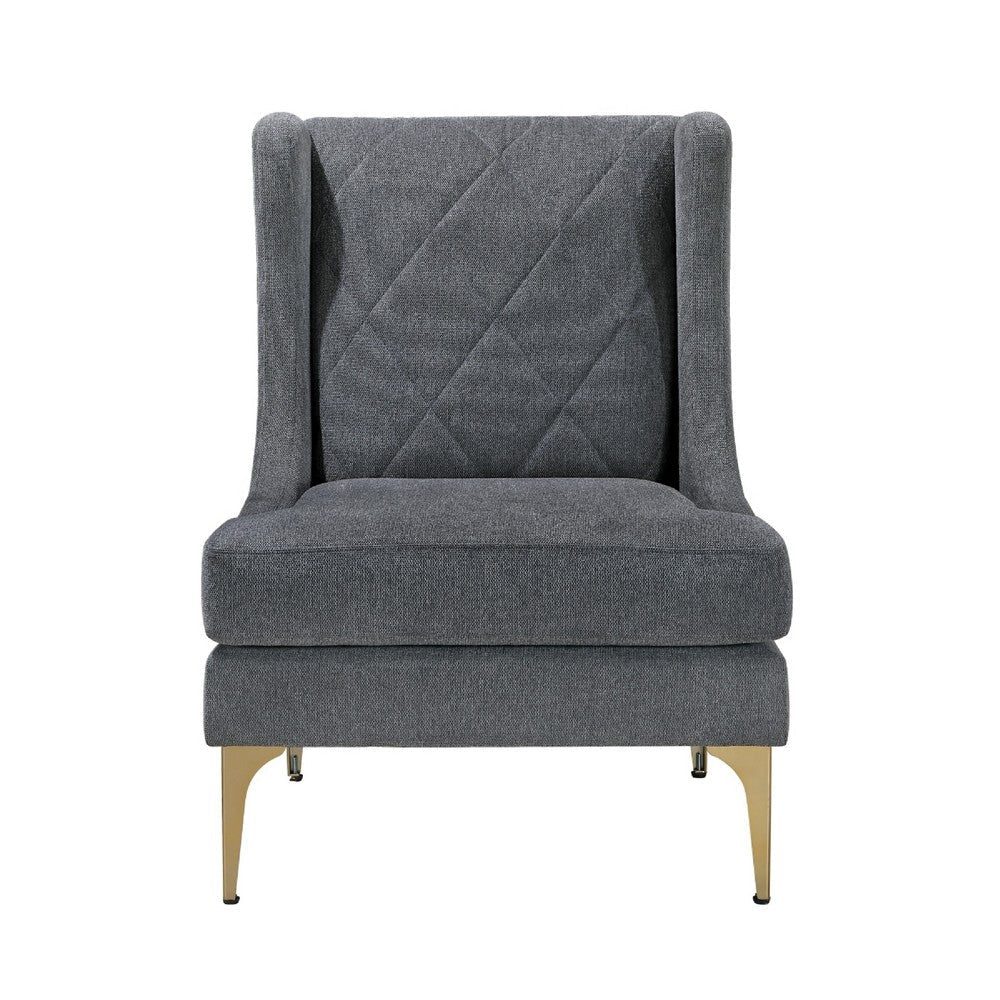 Benjara Svy Wingback Accent Chair, Dark Gray Chenille Cushion, Gold Metal Legs