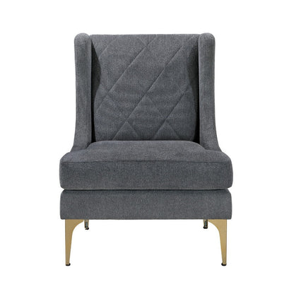 Benjara Svy Wingback Accent Chair, Dark Gray Chenille Cushion, Gold Metal Legs