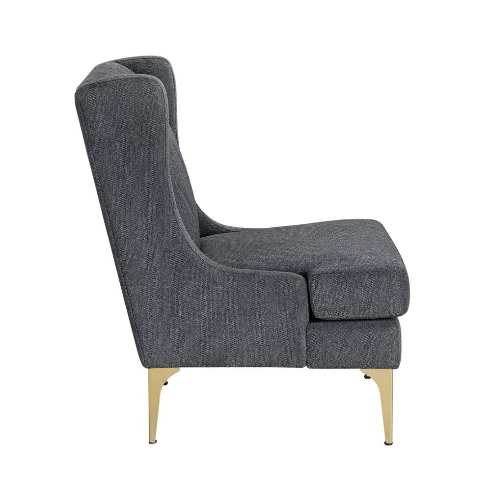 Benjara Svy Wingback Accent Chair, Dark Gray Chenille Cushion, Gold Metal Legs