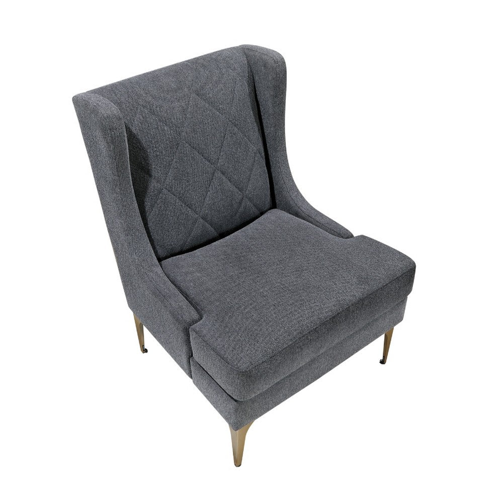 Benjara Svy Wingback Accent Chair, Dark Gray Chenille Cushion, Gold Metal Legs