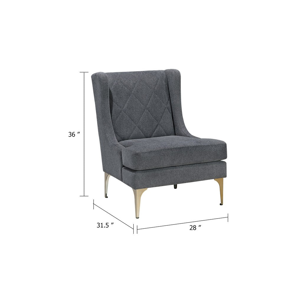 Benjara Svy Wingback Accent Chair, Dark Gray Chenille Cushion, Gold Metal Legs